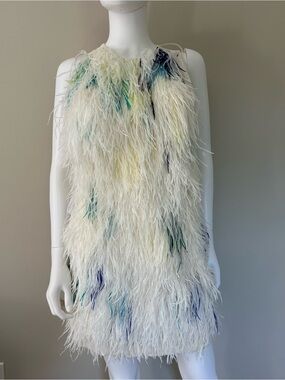 NWT 3.1 Phillip Lim Feather Front Shift Dress Ivory Ostrich Silk Size 2